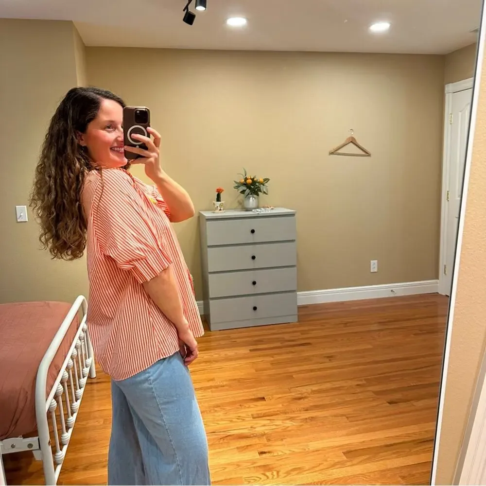 NWT Tuckernuck Le Sarte Pettegole Orange Striped Floral Top Medium - Picture 4 of 12